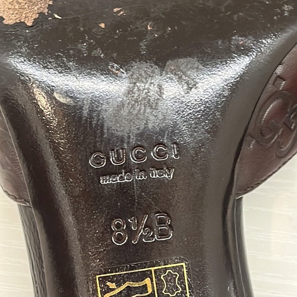 N-11. Gucci Horsebit Open Toe Slides Sandals Heels Dark Brown 8.5B - Picture 7 of 10